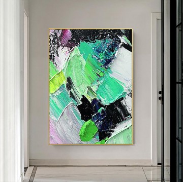  Trazo Arte - Impasto trazos abstractos verdes de Palette Knife wall art minimalismo